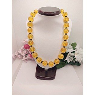 Amber & Onyx Necklace - 19Inches Long